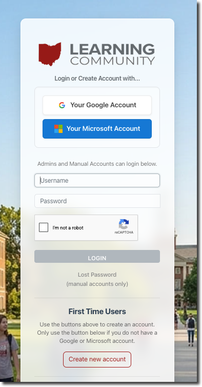 Ohio Learning Community Login page screenshot